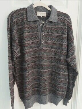 Peruvian Connection Sweater, Alpaca Wool, Size XL, Gray MultiColor